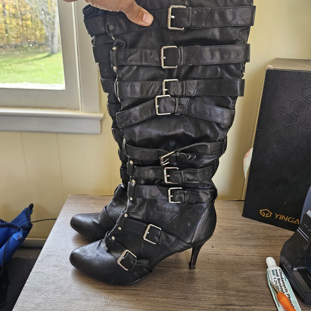 Sleek Black Multi-Strap Heeled Boots